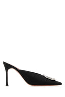 Amina Muaddi Black Satin Camelia Maultiere