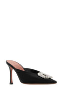 Amina Muaddi Black Satin Camelia Maultiere