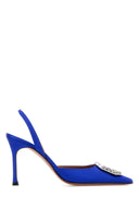 Amina Muaddi Electric Blue Satin Camelia Pumps