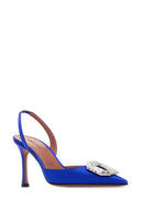 Amina Muaddi Electric Blue Satin Camelia Pumps