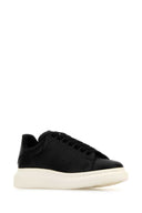 Alexander Mcqueen Black Leather Sneakers With Black Leather Heel