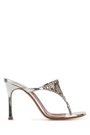 Amina Muaddi Silver Leather Cameron Thong Mules