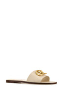 Valentino Garavani White Leather V Logo Slippers