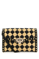 Valentino Garavani Two Tone Raffia Rockstud Crossbody Bag