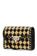 Valentino Garavani Two Tone Raffia Rockstud Crossbody Bag