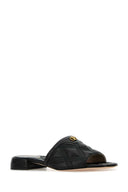 Valentino Garavani Black Leather Quiltie Slippers