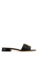 Valentino Garavani Black Leather V Logo Signature Slippers