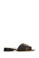 Valentino Garavani Black Leather V Logo Signature Slippers