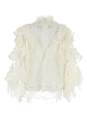 Zimmermann White Linen Blend Crush Blouse
