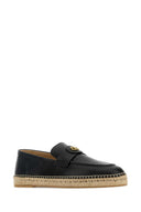 Valentino Garavani Black Leather V Logo Espadrilles
