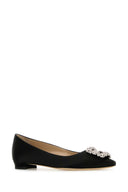 Manolo Blahnik Black Satin Hangisi Ballerinas