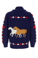 Bode Blue Wool Diamond Cardigan