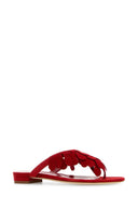 Manolo Blahnik Red Suede Tamako Thong Slippers