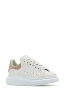 Alexander Mcqueen White Leather Sneakers With Powder Pink Suede Heel