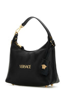 Versace Black Leather Hobo Versace Tag Handbag