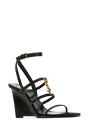 Saint Laurent Black Leather Cassandre Wedges