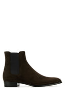 Saint Laurent Dark Brown Suede Wyatt Ankle Boots