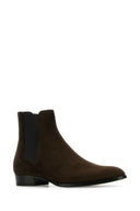 Saint Laurent Dark Brown Suede Wyatt Ankle Boots