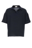 Saint Laurent Navy Blue Silk Oversize Polo Shirt