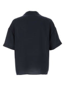 Saint Laurent Navy Blue Silk Oversize Polo Shirt