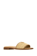 Prada Beige Raffia And Leather Slippers