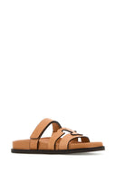 Tory Burch Orange Leather Lines Slippers