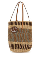 Valentino Garavani Embroidered Raffia V Logo Signature Shopping Bag