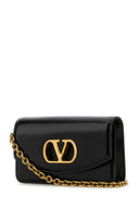Valentino Garavani Black Leather V Logo Signature Shoulder Bag