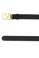 Valentino Garavani Black Leather V Logo Signature Belt