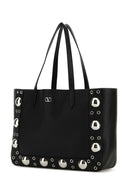 Valentino Garavani Black Leather V Logo Signature Shopping Bag