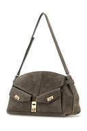 Salvatore Ferragamo Grey Suede Shoulder Bag