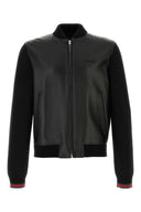 Gucci Black Nappa Leather and Knit Bomber Chaqueta