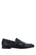Santoni Midnight Blue Leather Dong Monk Strap Shoes