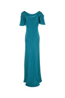 Alberta Ferretti Turquoise Satin Long Dress
