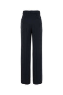 Alberta Ferretti Navy Blue Satin Wide Leg Pant