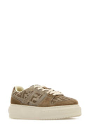 Fendi Embroidered Fabric And Suede Fendi Match Sneakers