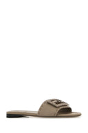 Fendi Cappuccino Leather Baguette Slippers