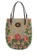 Valentino Garavani Embroidered Raffia V Logo Signature Shoulder Bag