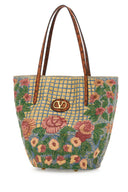 Valentino Garavani Embroidered Raffia V Logo Signature Shopping Bag