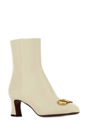 Valentino Garavani Ivory Leather V Logo Signature Ankle Boots