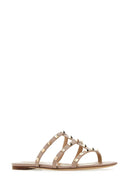 Valentino Garavani Antiqued Pink Leather Rockstud Slippers