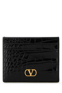 Valentino Garavani Black Leather V Logo Card Holder