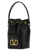 Valentino Garavani Black Nappa Leather V Logo Signature Bucket Bag