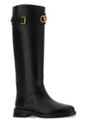 Valentino Garavani Black Leather V Logo Signature Boots