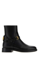 Valentino Garavani Black Leather V Logo Signature Ankle Boots