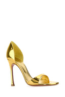 Amina Muaddi Gold Leather Agnese Sandals
