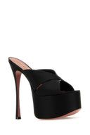 Amina Muaddi Black Satin Salma Mules