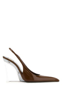 Saint Laurent Brown Leather Miller Wedges