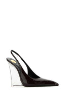 Saint Laurent Burgundy Leather Miller Wedges