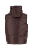 Jil Sander brun nylon ermeløs dunjakke